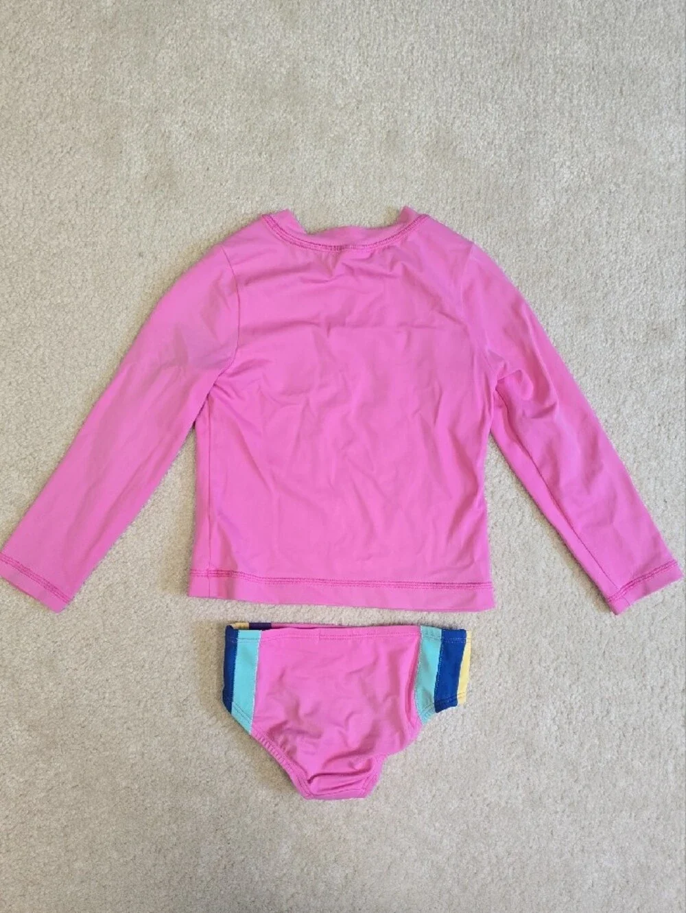 Girls' Pink Long-Sleeve Rash Guard Swim Set with Color Stripe